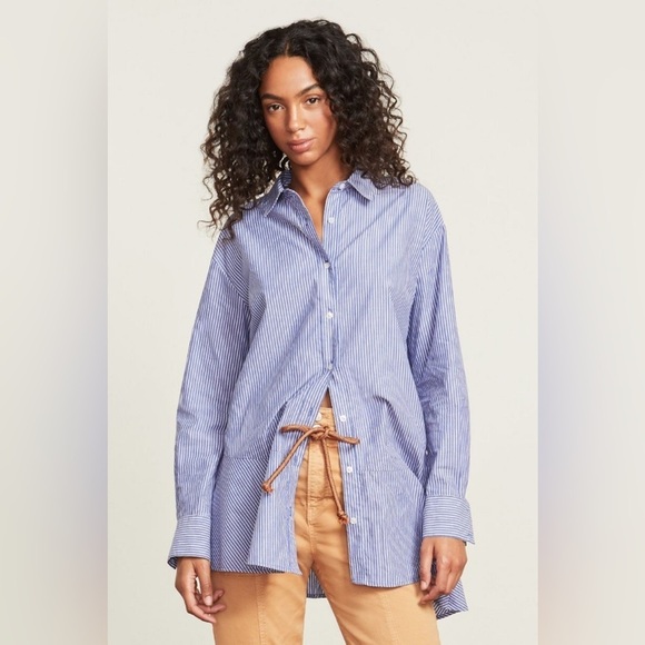 Veronica Beard Gilda Asymmetric Striped Cotton Shirt Size 10 - Picture 13 of 14